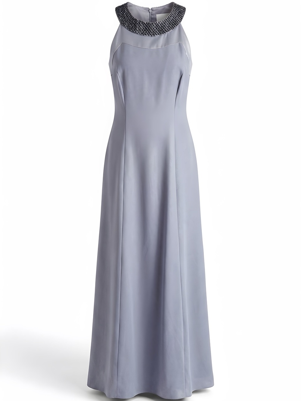 Liz Claiborne Beaded Neck Sleeveless Maxi Dress in Light Gray